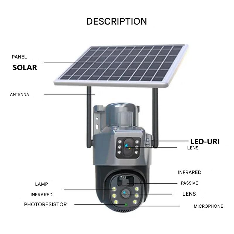 Solar Dual-Lens Security Camera | 10x Zoom 360° PTZ | 12,000 mAh IP66 4G Wi-Fi | Vigiora