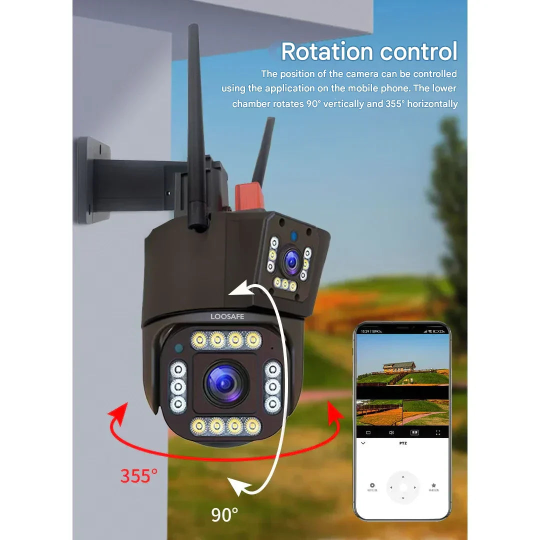 Solar Dual-Lens Security Camera | 10x Zoom 360° PTZ | 12,000 mAh IP66 4G Wi-Fi | Vigiora