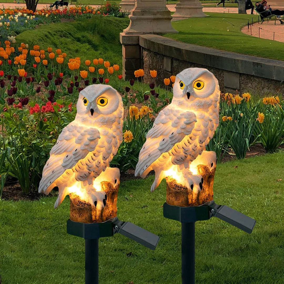 Solar Owl Garden Stake Lights - White ABS Resin - Outdoor LED Accent Lighting - Image 1