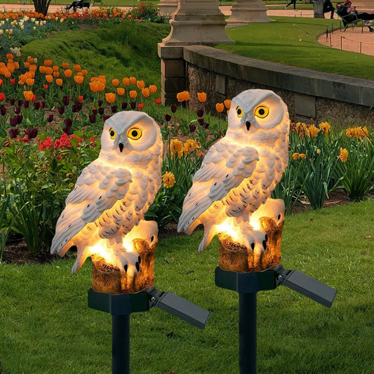 Solar Owl Garden Stake Lights - White ABS Resin - Outdoor LED Accent Lighting - Image 1