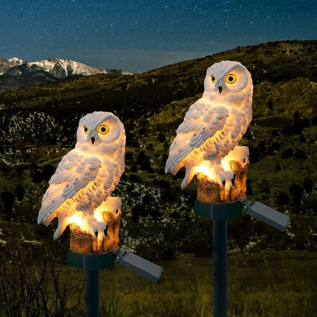 Solar Owl Garden Stake Lights - White ABS Resin - Outdoor LED Accent Lighting - Image 2