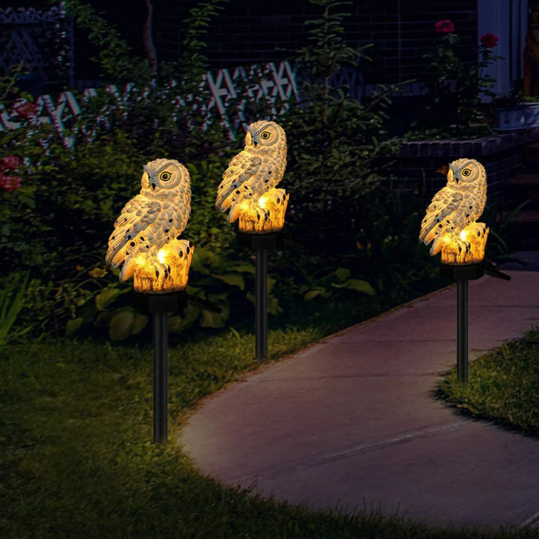 Solar Owl Garden Stake Lights - White ABS Resin - Outdoor LED Accent Lighting - Image 5