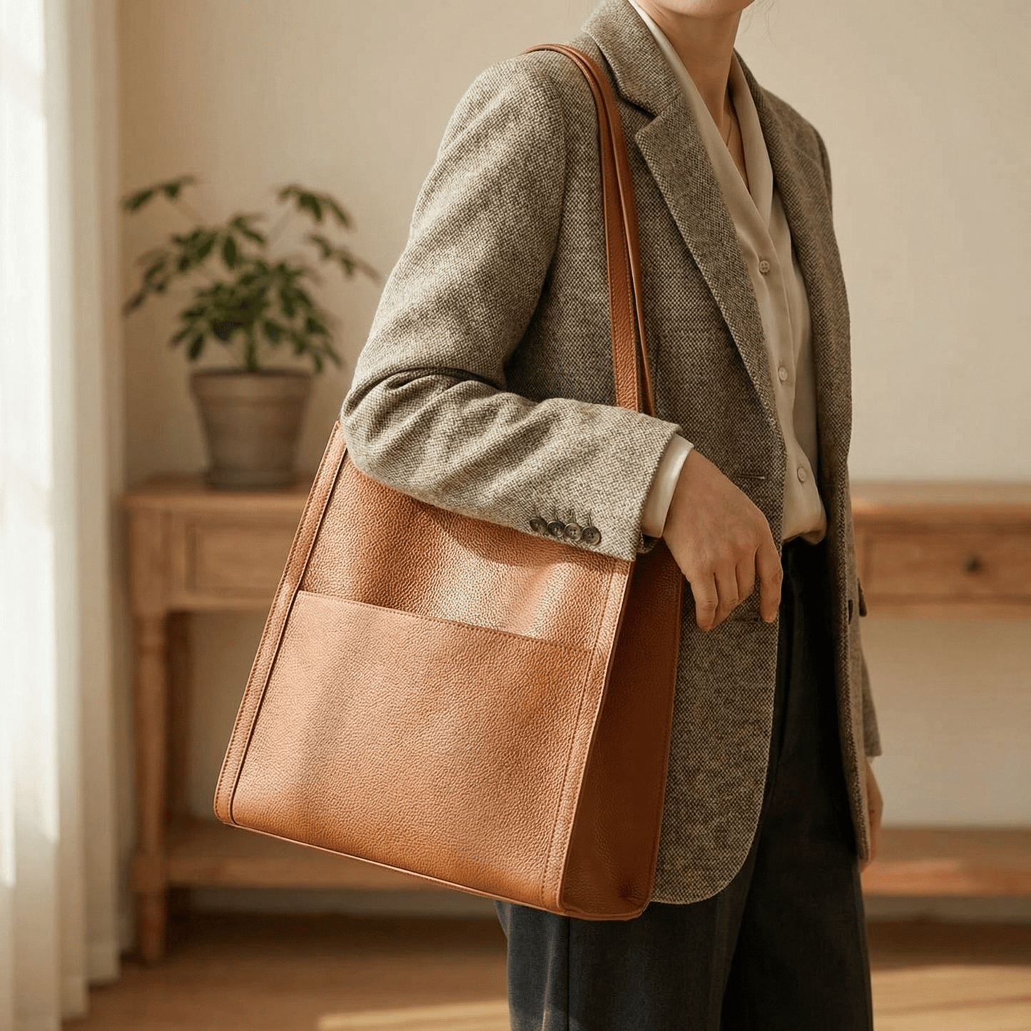Solenne – Soft Leather Shoulder Tote Bag