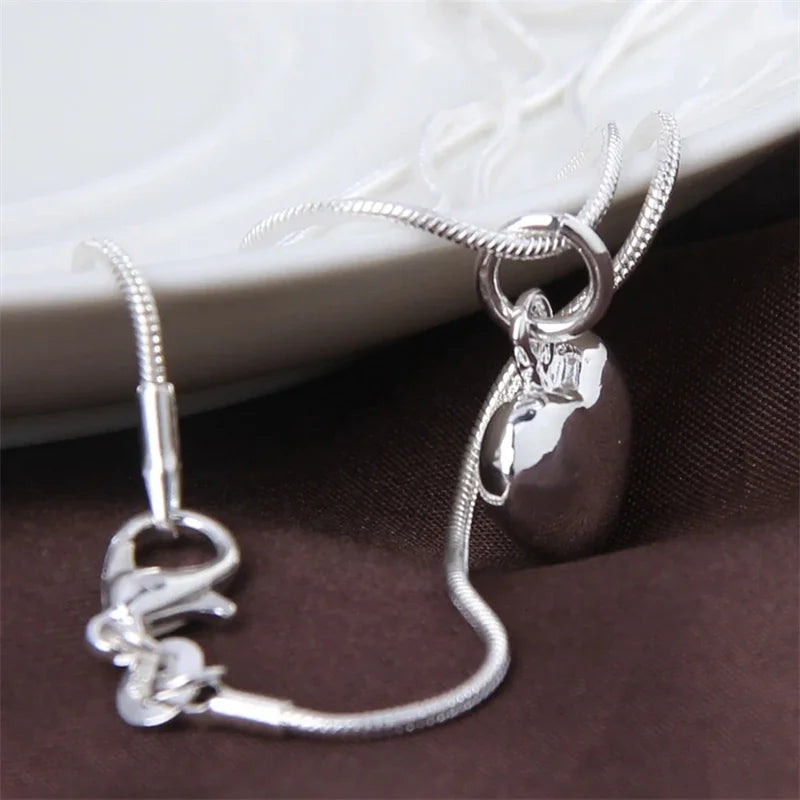 Solid 925 Sterling Silver Small Heart Pendant Snake Chain Necklace for Women
