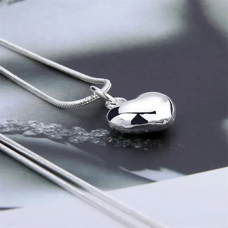 Solid 925 Sterling Silver Small Heart Pendant Snake Chain Necklace for Women