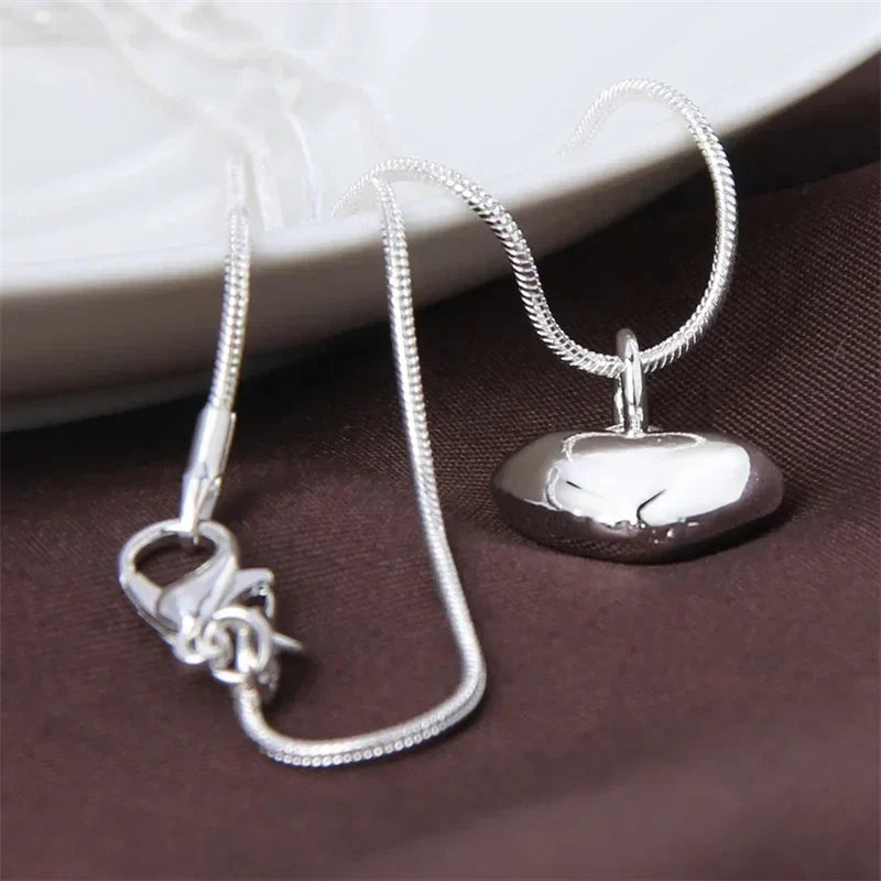 Solid 925 Sterling Silver Small Heart Pendant Snake Chain Necklace for Women