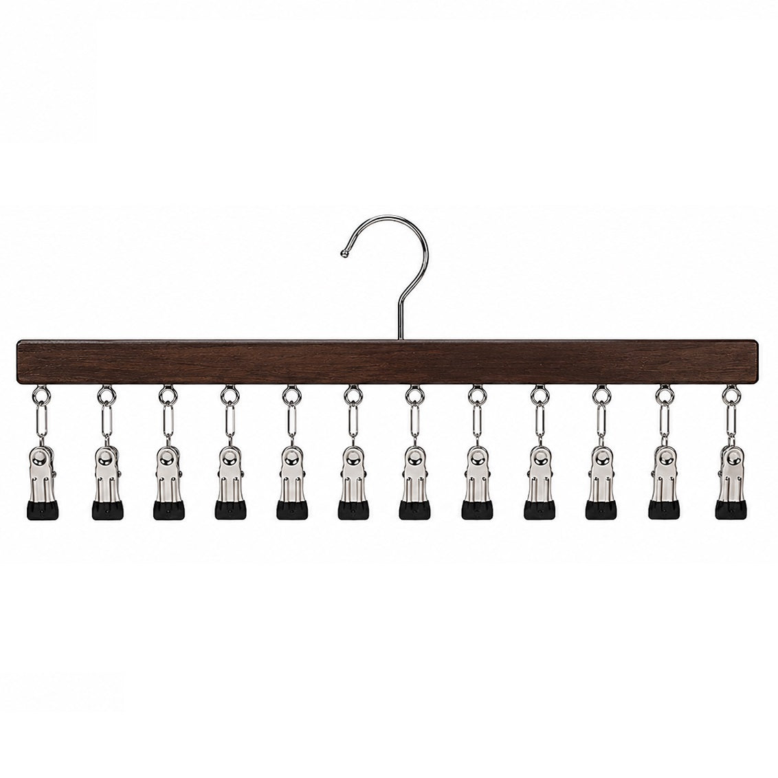 Space-Saving Wooden Multi-Clip Hanger with 12 Clips