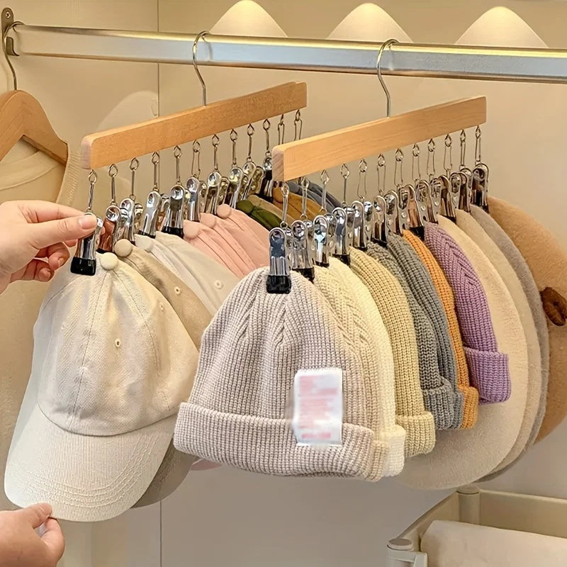 Space-Saving Wooden Multi-Clip Hanger with 12 Clips
