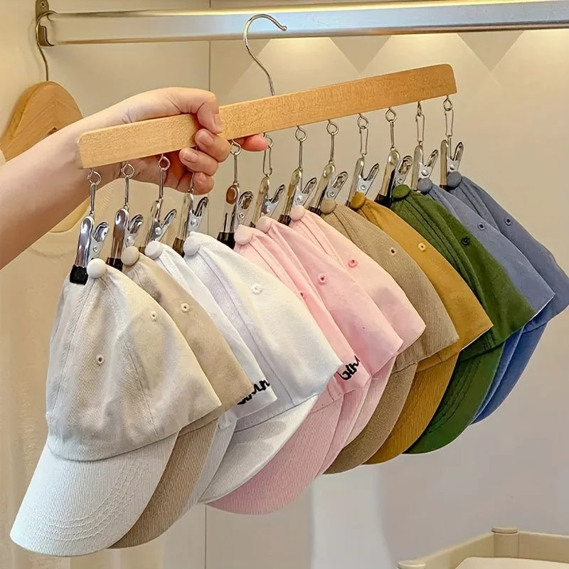Space-Saving Wooden Multi-Clip Hanger with 12 Clips