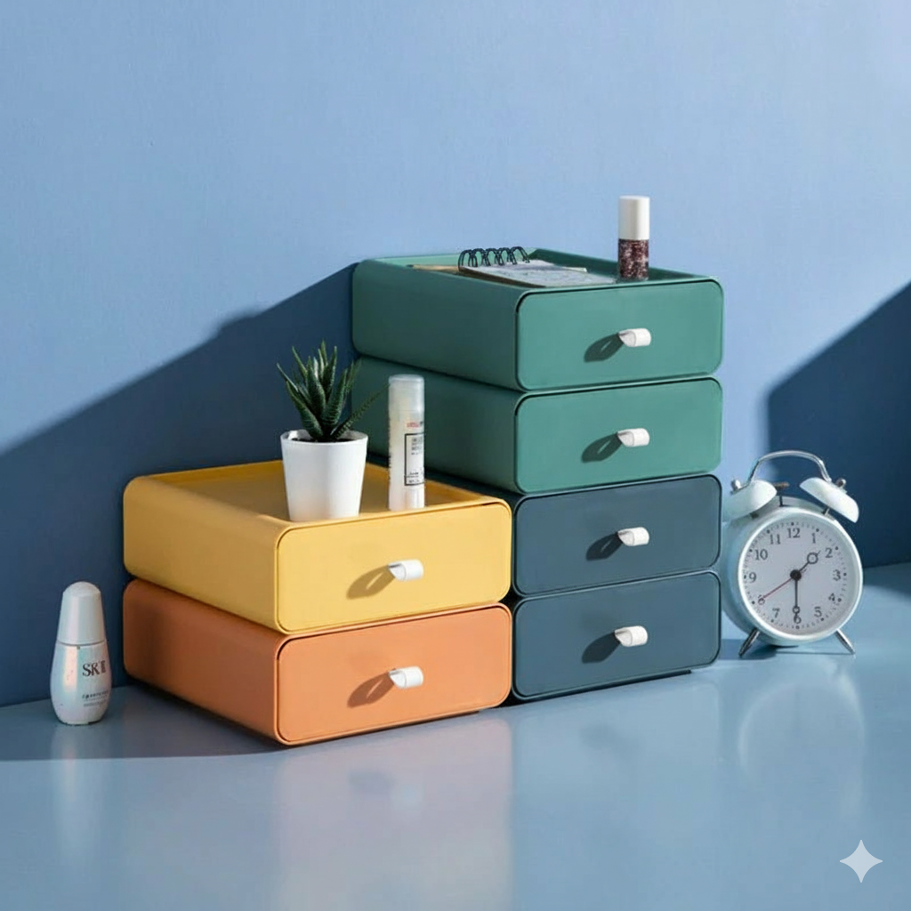 Stackable Storage Drawer - Plastic Organizer - Modern Decorative Box - Image 1