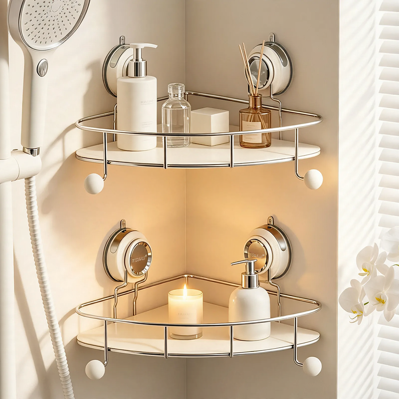 Stainless Steel Bathroom Corner Shelf with Suction Cup