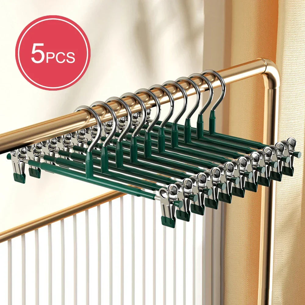 Stainless Steel Hangers with Clips - Adjustable & Non-Slip Space-Saving Hangers for Skirts, Pants & Underwear