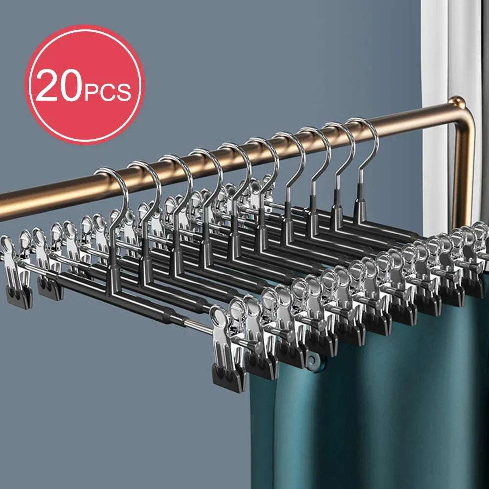 Stainless Steel Hangers with Clips - Adjustable & Non-Slip Space-Saving Hangers for Skirts, Pants & Underwear