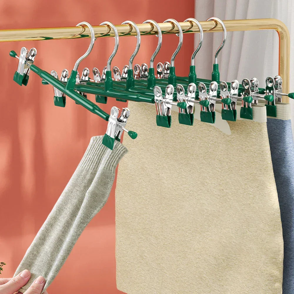 Stainless Steel Hangers with Clips - Adjustable & Non-Slip Space-Saving Hangers for Skirts, Pants & Underwear