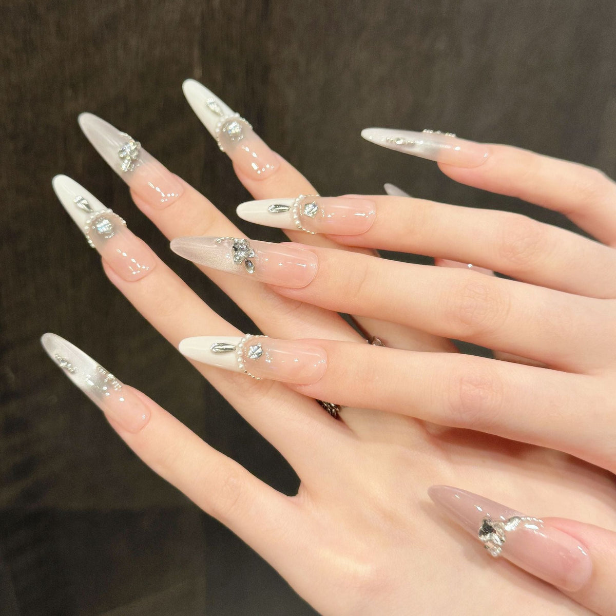 Stiletto Press-On Nail Art Set with Rhinestone Accents