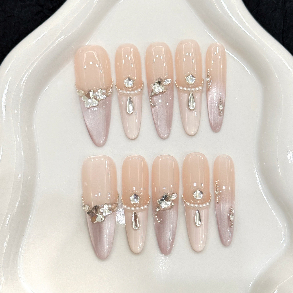 Stiletto Press-On Nail Art Set with Rhinestone Accents