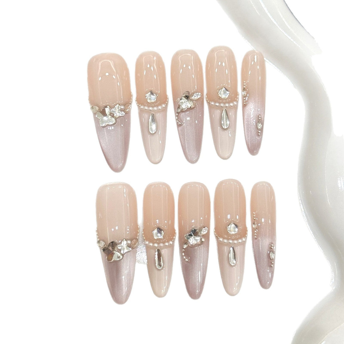 Stiletto Press-On Nail Art Set with Rhinestone Accents