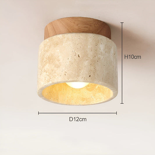 Stone Cylinder Ceiling Light - Wood and Marble Finish - Wabi Sabi Style - Image 1