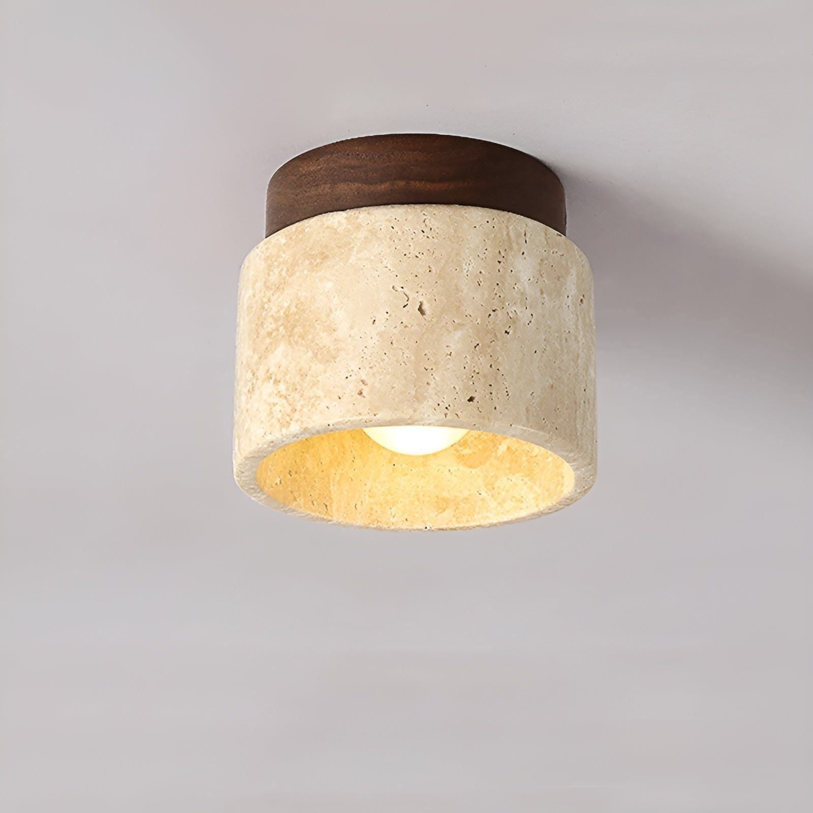 Stone Cylinder Ceiling Light - Wood and Marble Finish - Wabi Sabi Style - Image 2
