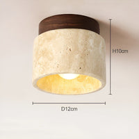 Stone Cylinder Ceiling Light - Wood and Marble Finish - Wabi Sabi Style