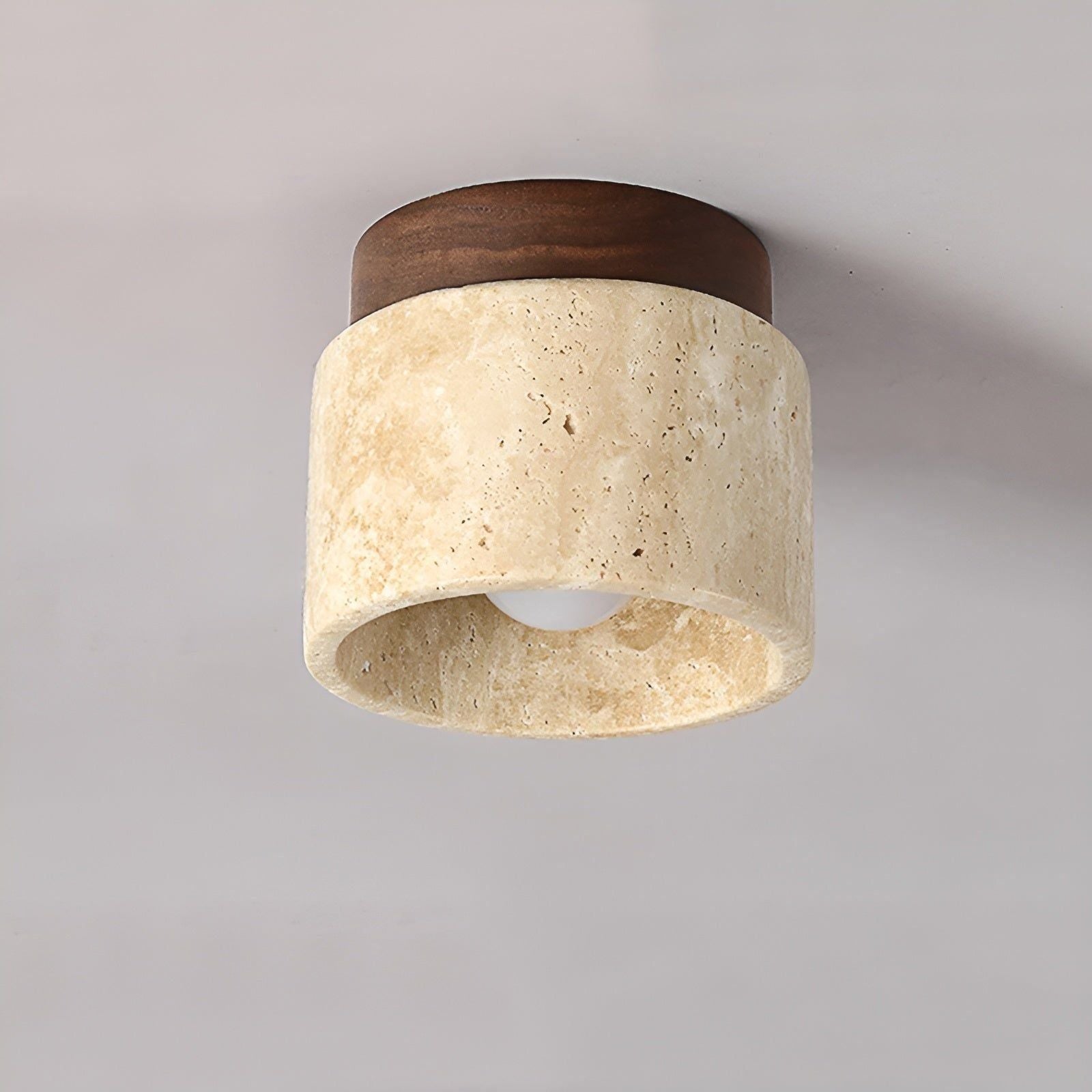 Stone Cylinder Ceiling Light - Wood and Marble Finish - Wabi Sabi Style - Image 4