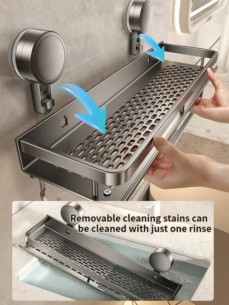 Suction Cup Bathroom Shelf | Drill-Free | Draining Storage Rack | SnapShelv