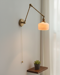 Swing Arm Wall Lamp - White Ceramic Shade - Solid Brass - Modern Style