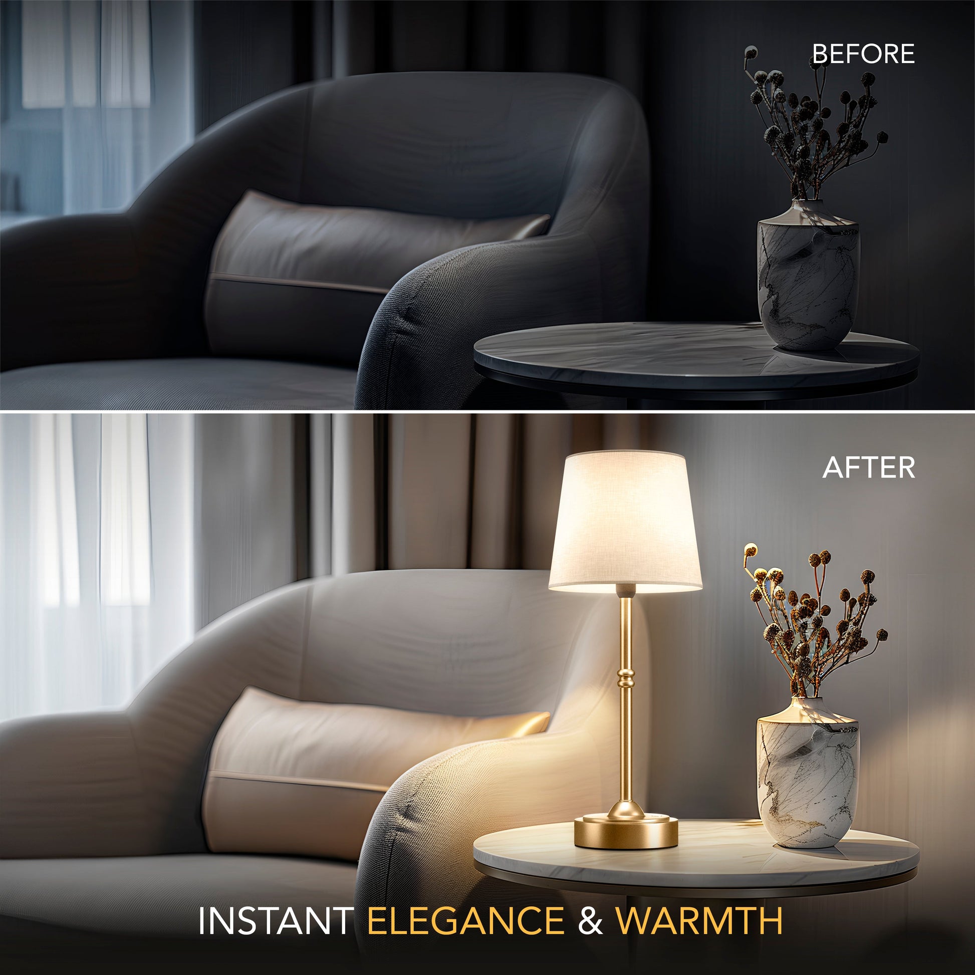 Table Lamp - Stylish Bedside Lamp - Metal & Fabric Shade - Modern Design - Image 3