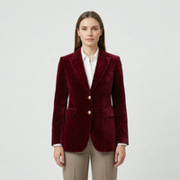 Tailored Velvet Blazer with Gold Buttons