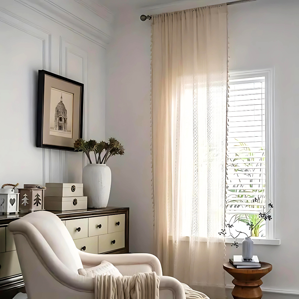 Tassel Crochet Curtain - Bohemian Semi-Sheer Window Curtain - Boho Farmhouse Style - Image 3