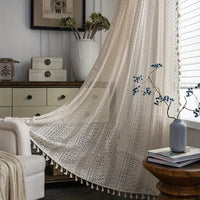 Tassel Crochet Curtain - Bohemian Semi-Sheer Window Curtain - Boho Farmhouse Style