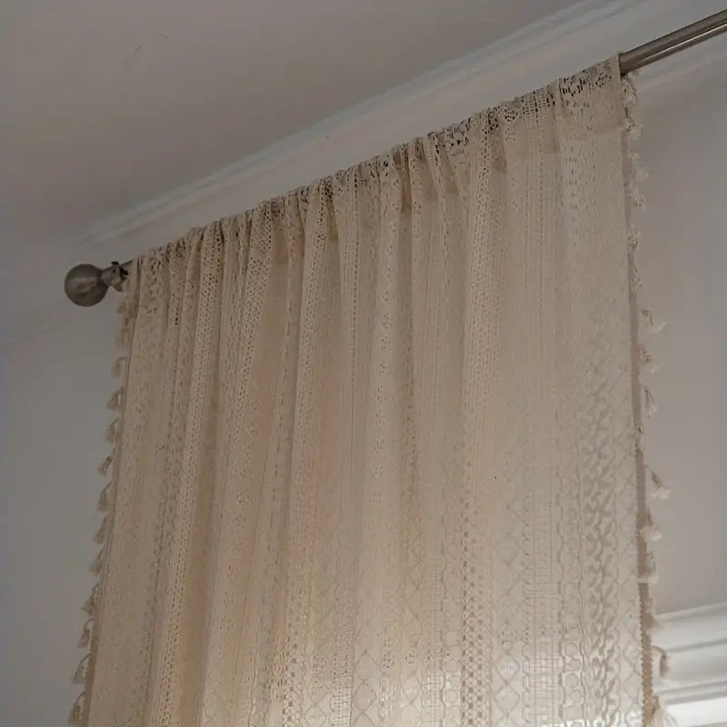 Tassel Crochet Curtain - Bohemian Semi-Sheer Window Curtain - Boho Farmhouse Style - Image 5
