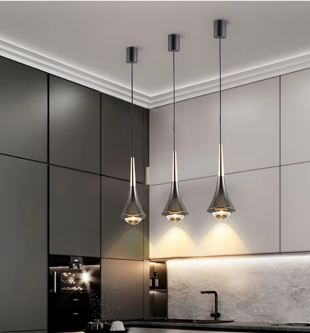 Teardrop Glass Pendant Light - Modern Style - LED 1-Light - Aluminum Accent - Image 4