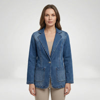 Textured Denim Blazer with Lapel Collar