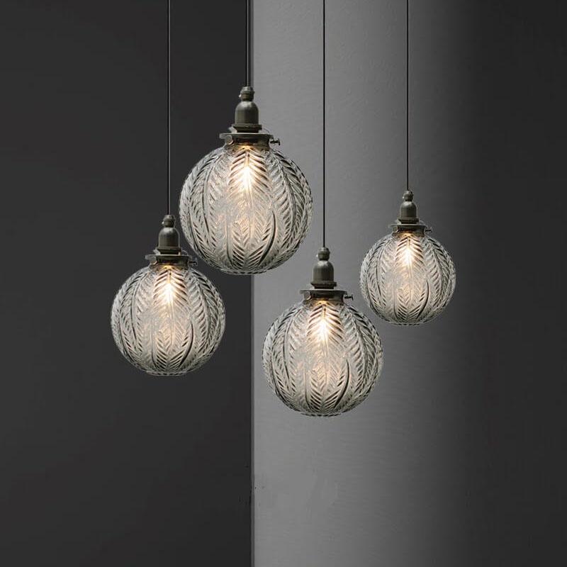 Textured Glass Globe Pendant Light - Brass Accents - Elegant Modern Lighting - Image 1