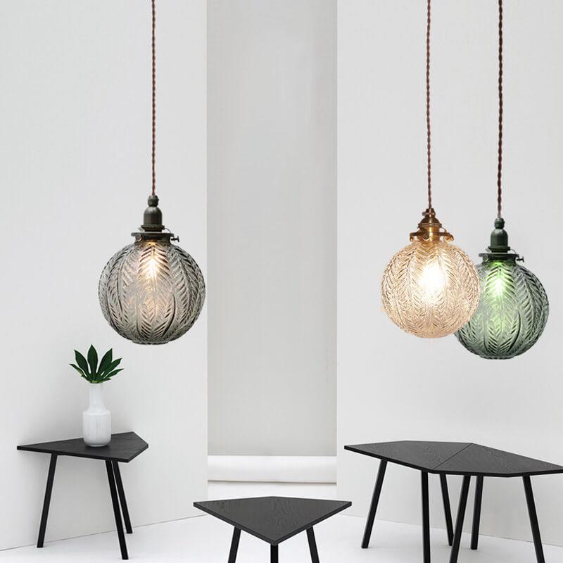 Textured Glass Globe Pendant Light - Brass Accents - Elegant Modern Lighting - Image 2
