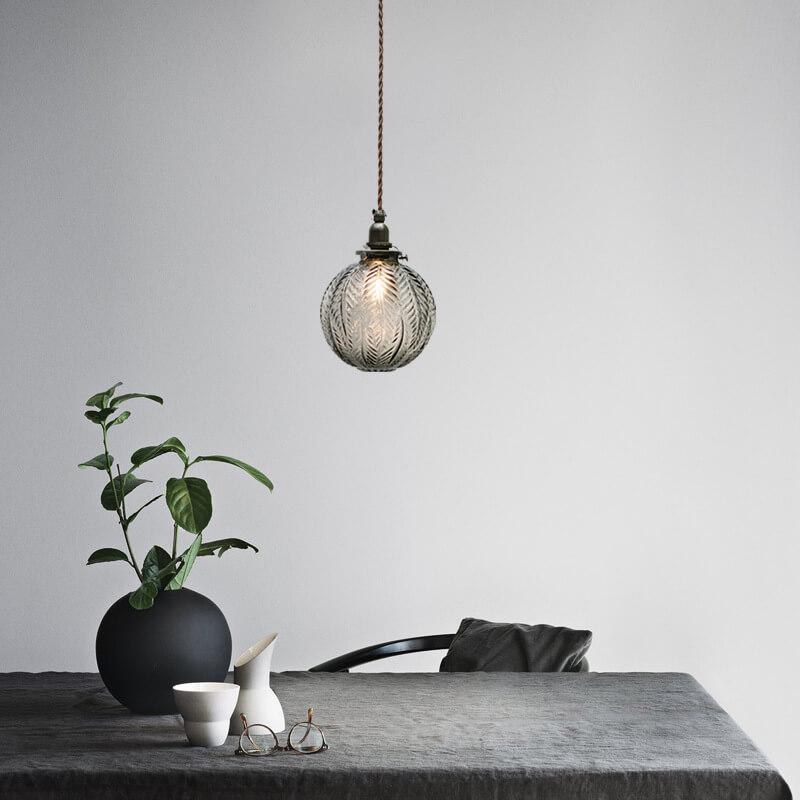 Textured Glass Globe Pendant Light - Brass Accents - Elegant Modern Lighting - Image 3