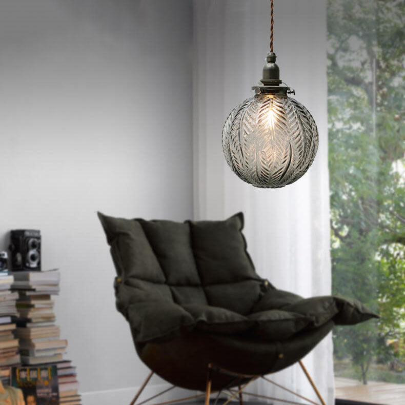 Textured Glass Globe Pendant Light - Brass Accents - Elegant Modern Lighting - Image 4