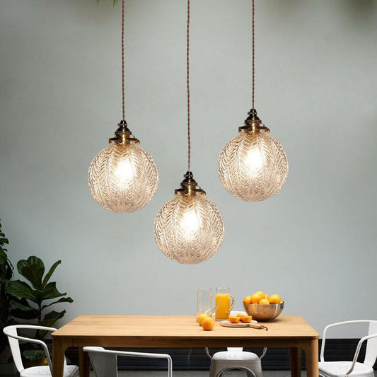 Textured Glass Globe Pendant Light - Brass Accents - Elegant Modern Lighting - Image 6