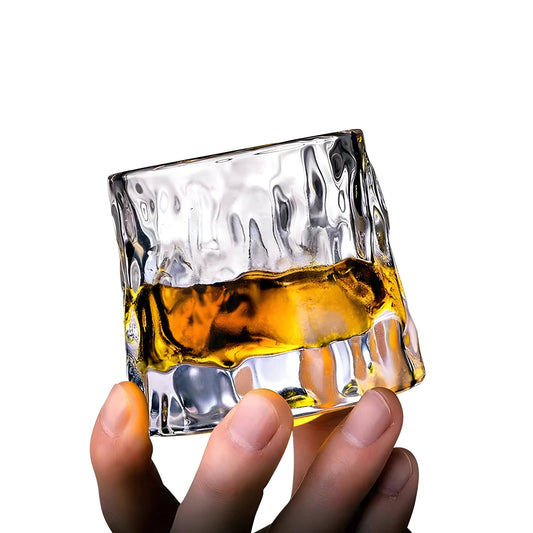 Textured Glass Whiskey Glass - 360° Rotating - Unique Design - Image 1