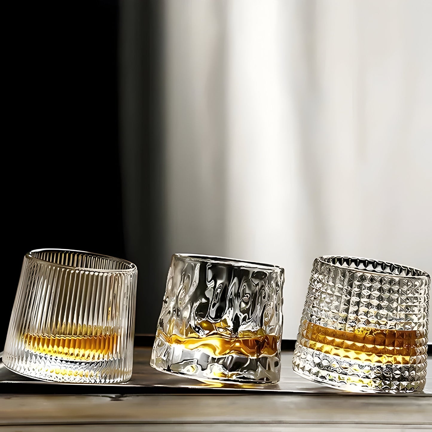 Textured Glass Whiskey Glass - 360° Rotating - Unique Design - Image 2