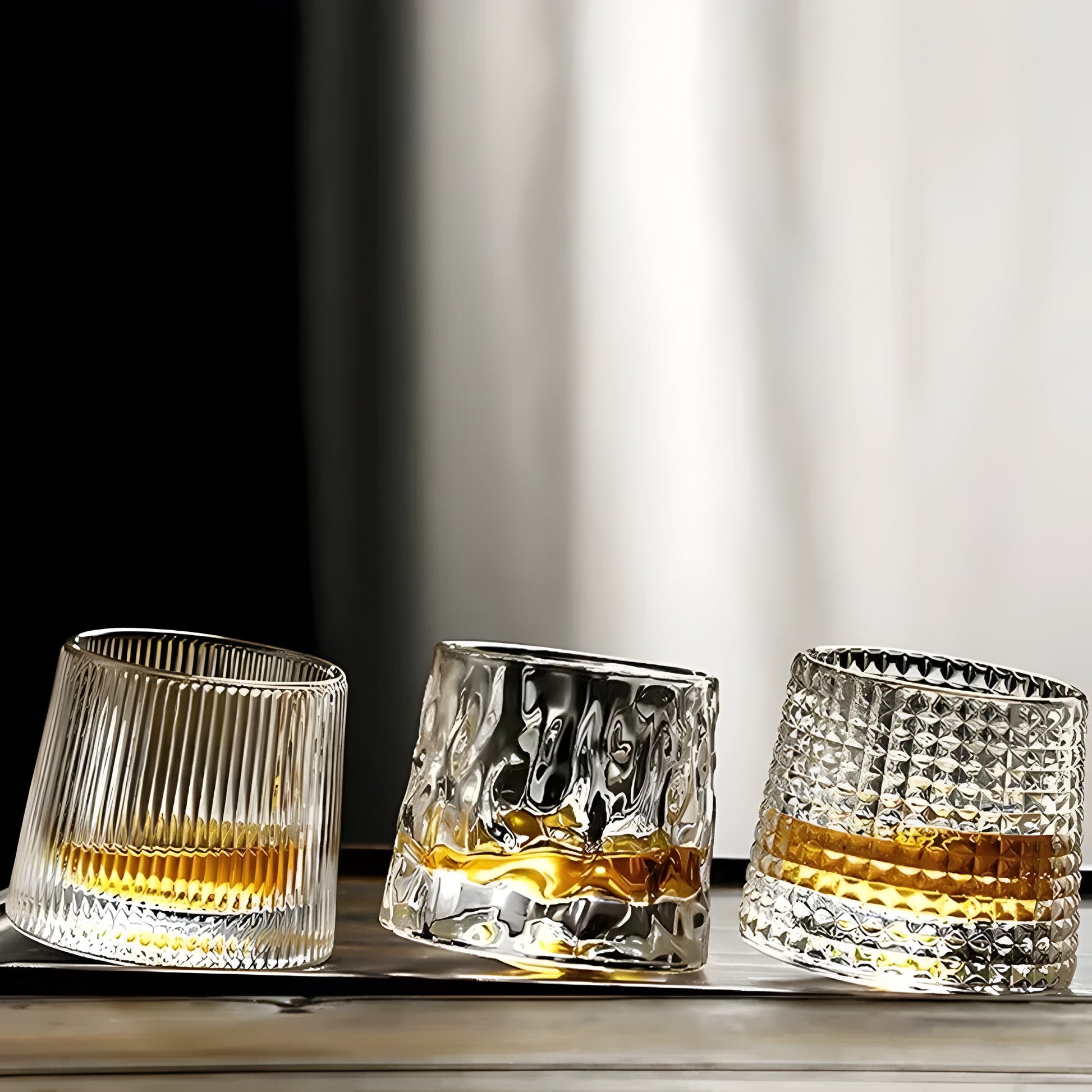 Textured Glass Whiskey Glass - 360° Rotating - Unique Design - Image 2