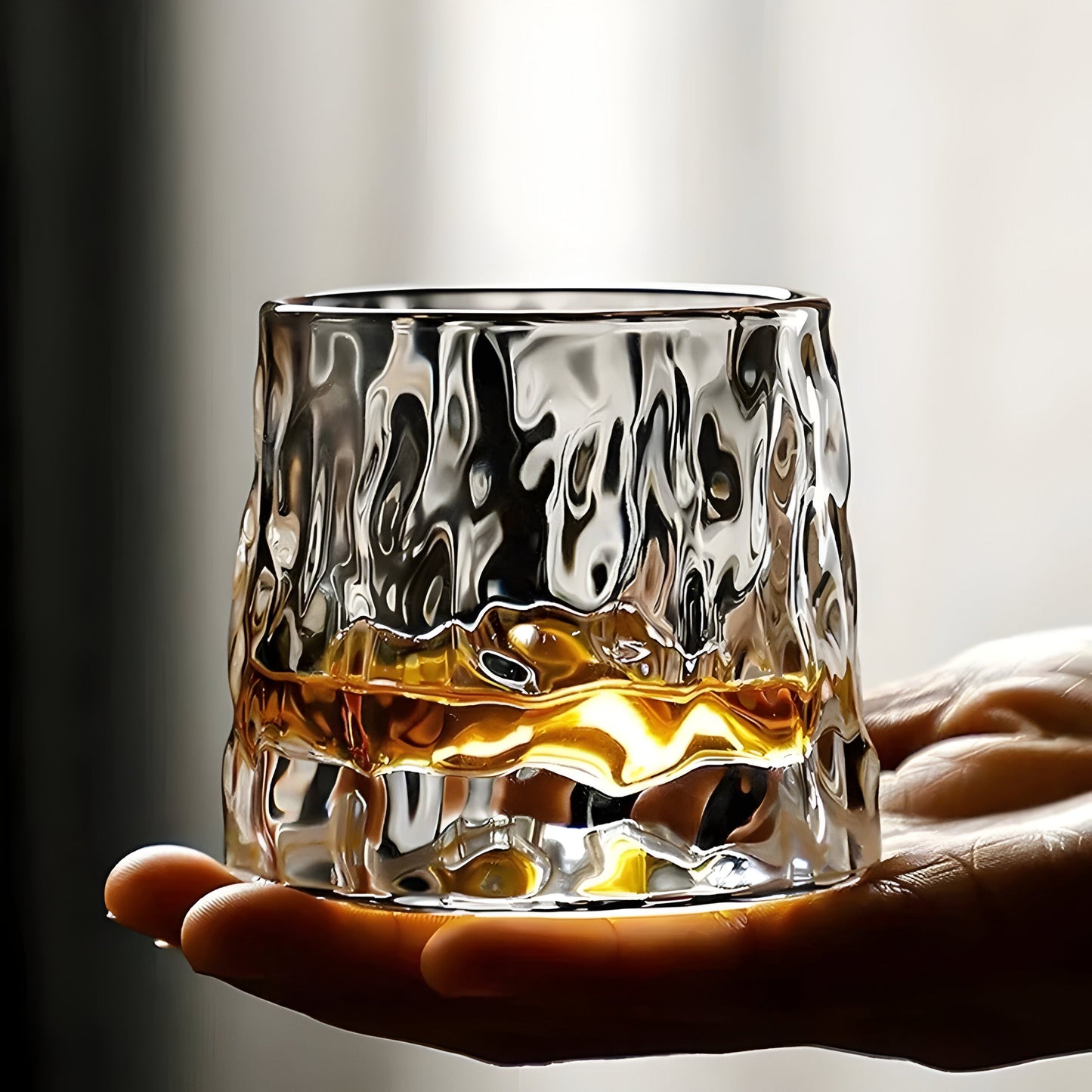 Textured Glass Whiskey Glass - 360° Rotating - Unique Design - Image 3