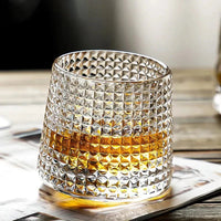 Textured Glass Whisky Glass - Rotating Design - Elegant - Interior