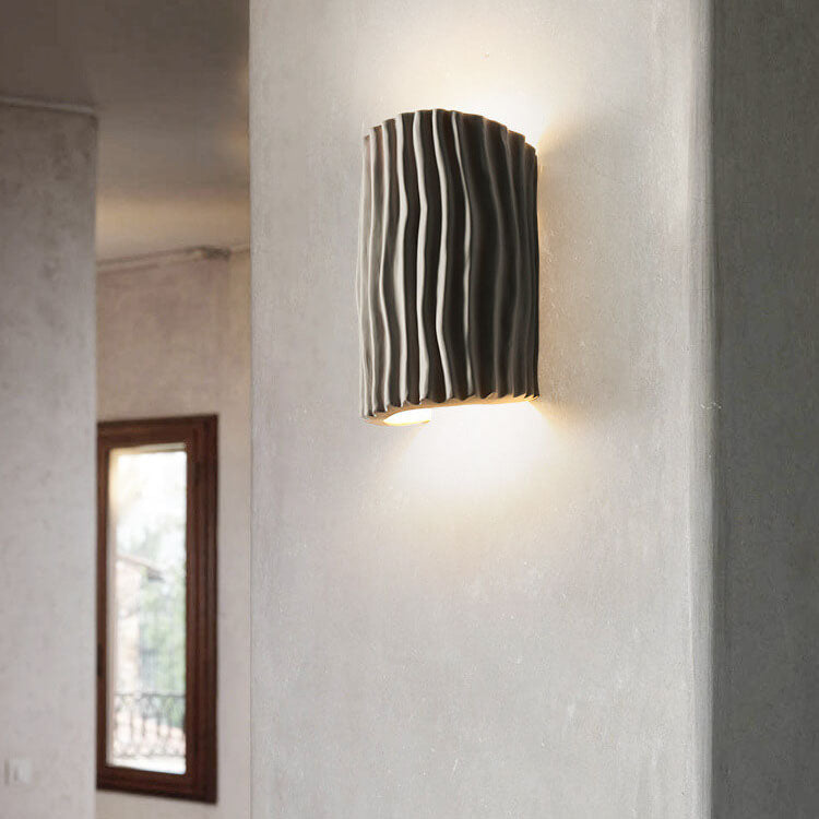 Textured Resin Wall Sconce - Half Cylinder LED Wall Light - Modern Style - Image 4