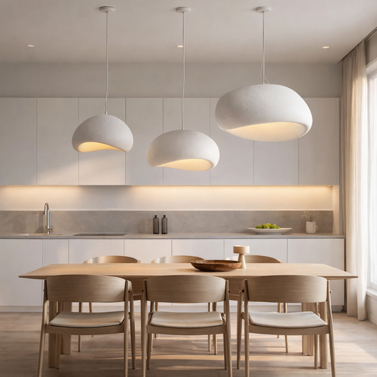 Textured Stone Pendant Light - Oval Japandi Style Hanging Lamp - Image 1