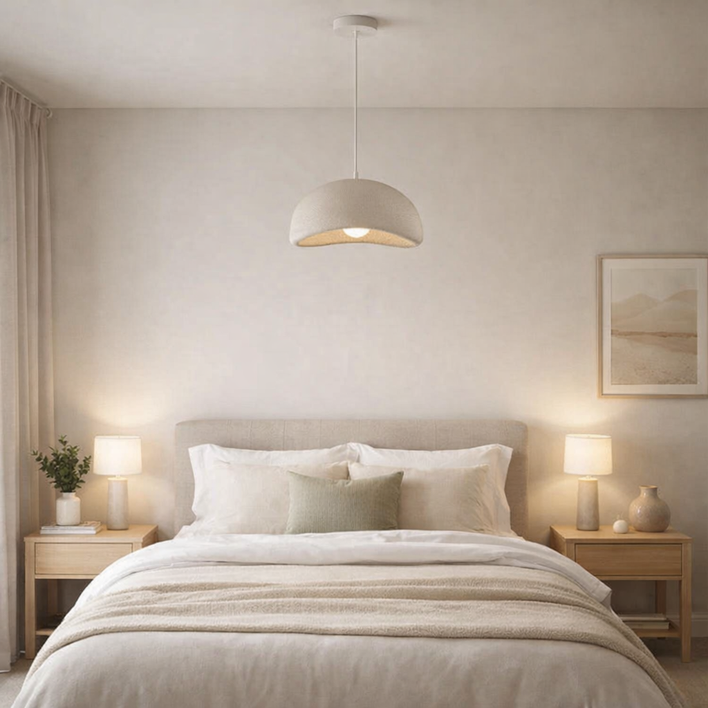 Textured Stone Pendant Light - Oval Japandi Style Hanging Lamp - Image 3