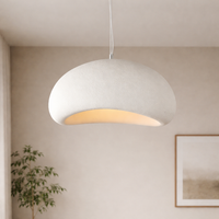 Textured Stone Pendant Light - Oval Japandi Style Hanging Lamp