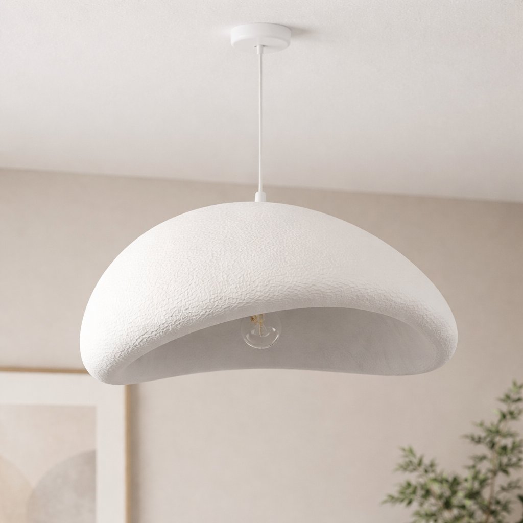 Textured Stone Pendant Light - Oval Japandi Style Hanging Lamp - Image 5