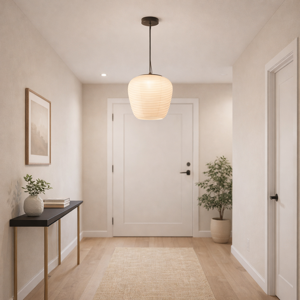 Textured Stripe Pendant Light - Modern Japandi Style - Paper Shade - Image 2